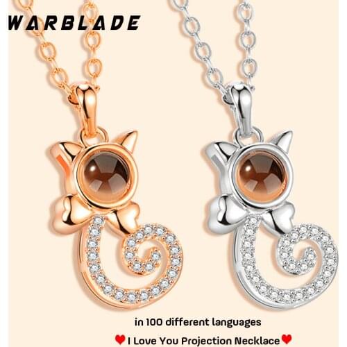 Rose Gold Silver 100 languages I Love You Projection Pendant Necklace Romantic Love Memory Wedding Necklace Women Jewelry WBL