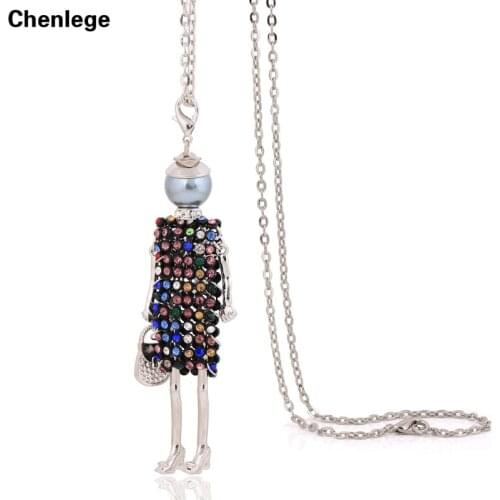 Handmade statement doll necklaces full rhinestone long chain pendant 2020 big CZ crystal news choker girls women accessories