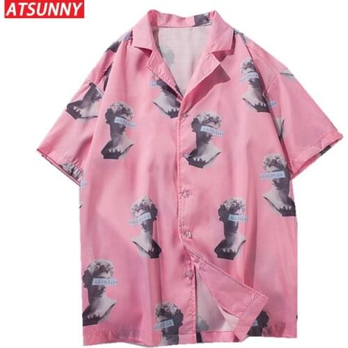 ATSUNNY Stone Statue Print Short Sleeve Shirt HipHop Streetwear Casual Shirt Man Summer Fashion Hawaiian Shirts Tops