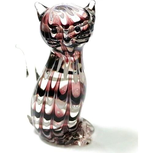 Modern Art Handmade Murano Glass Cat Figurine Animal Small Sculpture Cute Pet Ornament Creative Craft Kids Gift Home Table Decor