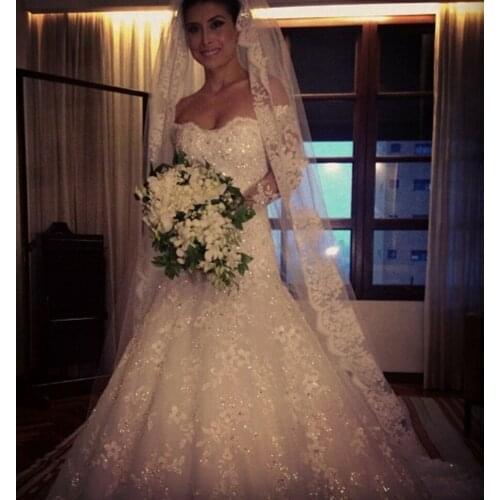 Vestidos de Noiva Sexy Off the Shoulder Long Sleeves Beaded Appliques Sheer Lace Wedding Party Dress Custom Made