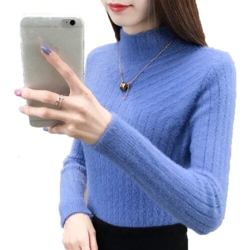 Faux Mink Fleece Sweater Womens Knitwear pullover Turtleneck Autumn Winter Bottoming Shirt Full Sleeve Stretch Knitted Sweater