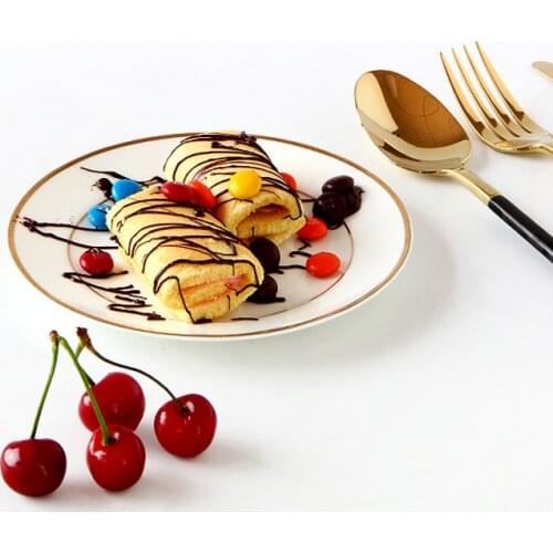 6 inch, fine bone china breakfast plate, gold line ceramic cake dish, porcelain cake platter for dessert, small candy dish