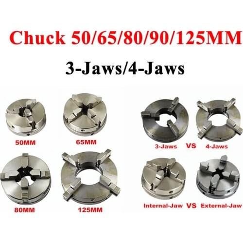 CNC Wood Lathe Chuck 50/65/80/90/125mm 3-Jaws 4-Jaws DIY Metal Wood Lathe Tools Self-center Chuck Set for Woodworking Machine
