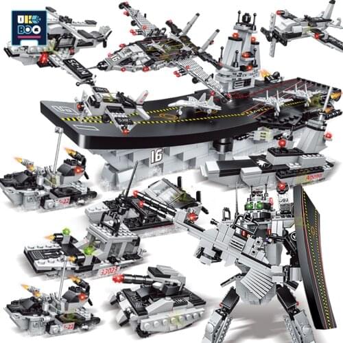 UKBOO 1080PCS Military DIY Robot Aircraft Model Building Blocks City Mecha Boys Carrier Soldier Figures Bricks Toys For Children