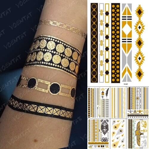 Waterproof Temporary Tattoo Sticker Metallic Gold Silver Black Bracelet Henna Flash Tatto Egyptian Goddess Hies Art Fake Tatoo