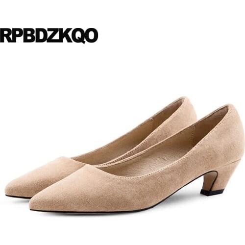 Suede Black Shoes Women 10 42 3 Inch Size 4 34 2018 Big Pumps Thick Leopard Print High Heels 33 Nude Medium Casual Pointed Toe