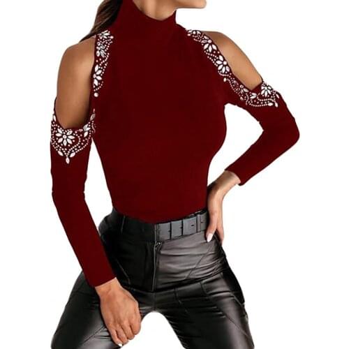 2021 New Autumn Women Tops Elegant Off Shouder Long Sleeve Women Tops Turtleneck Floral Print Tunic Top Streetwear