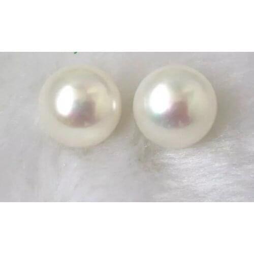 12-13 MM WHITE SOUTH SEA GENUINE PEARL EARRING 14K/20 Yellow Gold