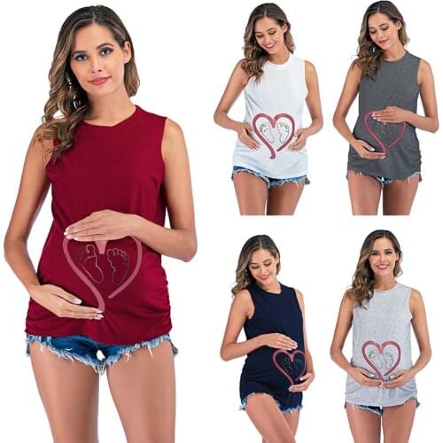 2020 Love Footprints Summer Tees Women T-shirts Slim Maternity Funny Letter Tops O-Neck Pregnancy T Shirts Pregnant Clothes