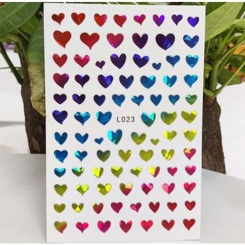 3D Nail Sticker Waterproof Shining Decals Stickers for Nails Red Blue Cute Love Heart Nail Art Decoration Aurora Silver Design