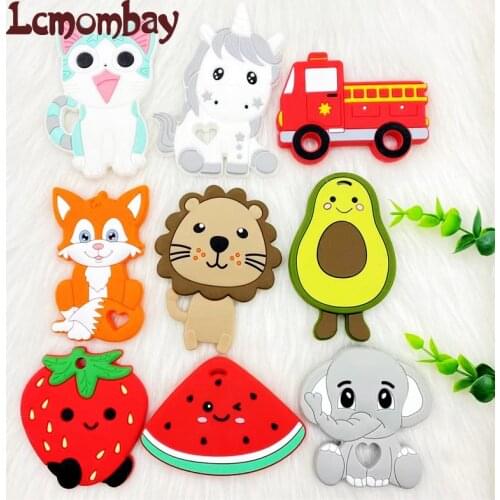 5pcs Silicone Teether BPA Free Cartoon Animal Rodents Teething Necklace Food Grade Infant Chewable Toys Baby Teether