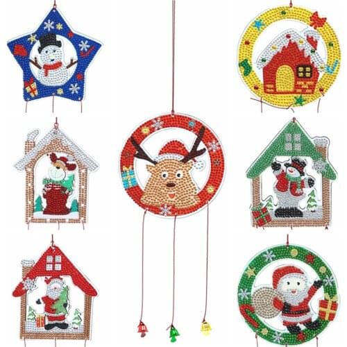 5D DIY Diamond Painting Wind Chime Christmas Pendant Art Mosaic Kit Rhinestone Picture Hanging Christmas Wall Ornaments Decor