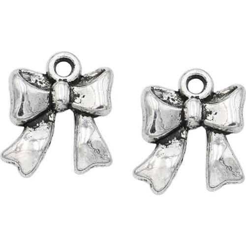 Antique Silver Plated Zinc Alloy Butterfly Knot Bow Charms Pendants for Jewelry Making DIY Handmade Craft 17x15mm