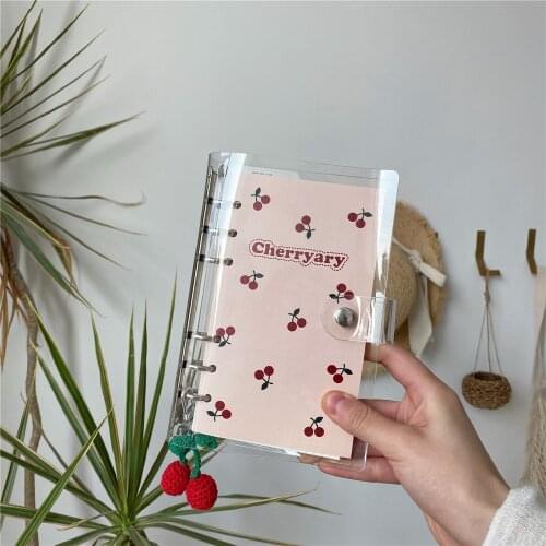 Transparent Pvc Cherry Spiral Loose Leaf Binder Notebook A6 Cover School Grid Lined Diary Notebook Journal Papeleria Stationery