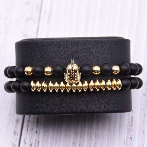 4 Colors men bracelet sets 8mm Black Stone Pave CZ Armor Helmets Charm Bracelet Men Women Bracelet Jewelry Pulseira Jewelry