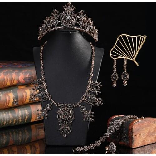 Bronze Set with Turkish Style Necklace/Earring/Ring/Bracelet/Crown Jewelry Set for the Brides Caftan Wedding