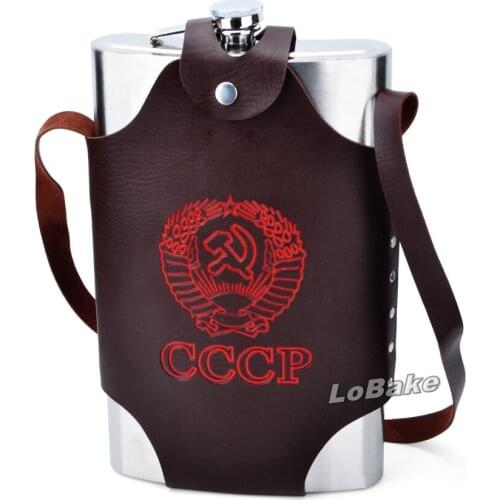 Super size 128OZ (3636ml) stainless steel rectangle shape bottle with leather belt portable flask liquor wine pot drinking