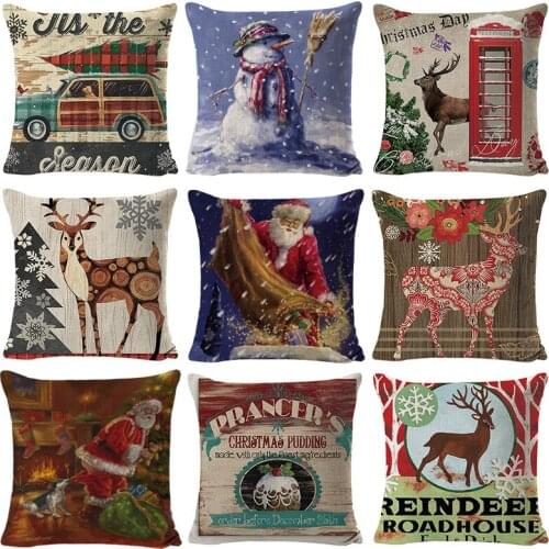 Santa Claus Snowman Elk Cushion Cover 45x45cm for Sofa Car Seat Decorations for Home Happy New Year 2022 Merry Christmas