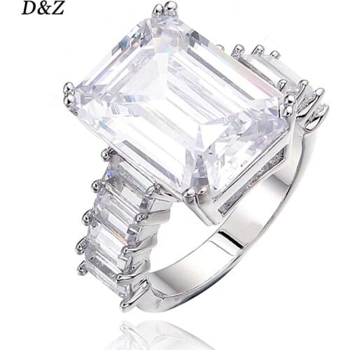 D&Z New Baguette Zircon Rings In Gold High Quality CZ Copper Iced Cubic Zircon Stones Rings Hip Hop Fashion Jewelry Gift Women