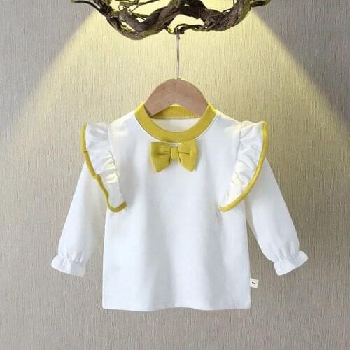 Baby kids Girls long sleeve T-shirts spring new Korean fungus edge flying sleeve childrens topsgirls bottom shirts P5255