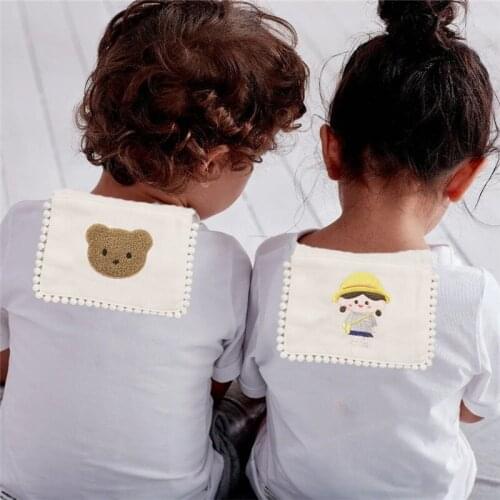 Ins Korean style baby embroidery bear cotton gauze pad back towel