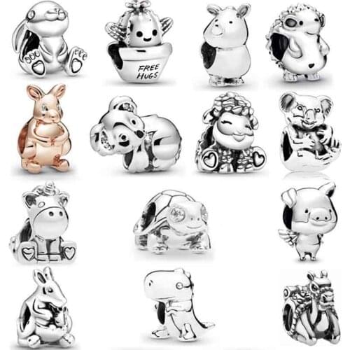DIY Animal Charm Nini the Rabbit Free Hugs Cactus Patti the Sheep Turtle 925 Sterling Silver Bead Fit Fashion Bracelet Jewelry