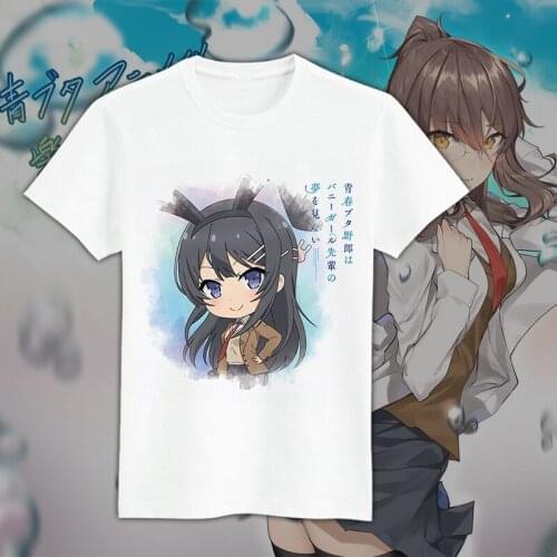 Seishun Pig Yarou Cosplay T Shirt Youth Pig Guys Don't Dream of Senior Bunny Girl Summer T-Shirt Sakurajima Mai Cartoon Top Tee