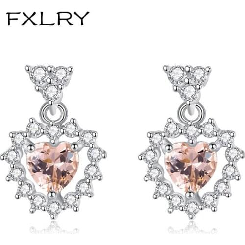 FXLRY Elegant Micro-inlaid Zircon Delicate Peach Heart Stud Earrings For Women Jewelry Gifts