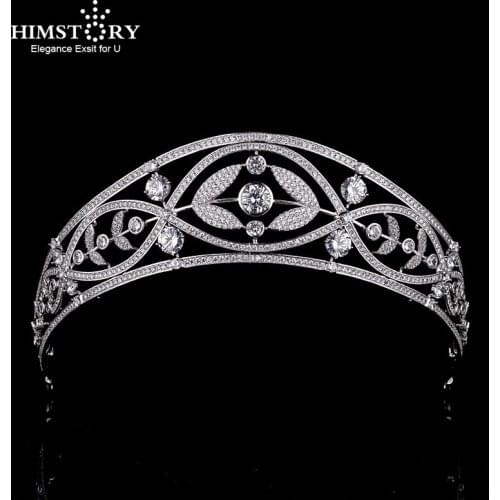 Himstory New Tiara Zirconia Crown Wedding Jewelry Headband Top Quality Headwear Zircon Girl PArty Evening Graduation Headpiece
