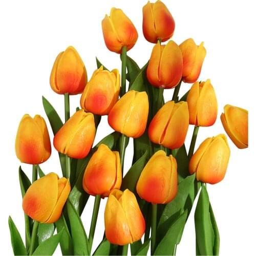 10PCS Artificial Tulip Flower Bouquet Length 34cm Real Latex Plastic Flower Bridal Wedding Room Vase Tulip Ornament