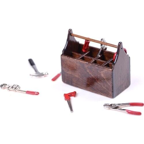 Dollhouse Miniature Wooden Tool-box Metal Tools Set Toys Drill Plastic Game Learning Engineering Puzzle Toys Gifts For Boy