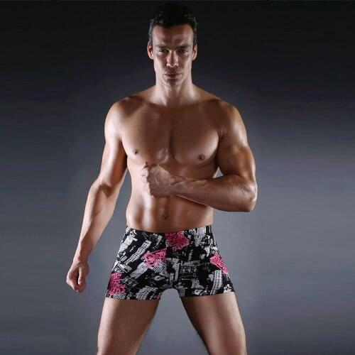 Summer Beach Sports Boxer Shorts Men Swimwear Print Swim Trunks Sexy Seaside Swimming Surf Shorts High Elastic Briefs Swimsuit