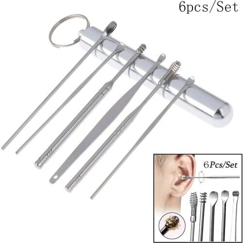 6Pcs/Lot Multifunction Portable Ear Pick Stainless Steel Spiral Ear Pick Spoon Ear Wax Removal Cleaner Ear Care Beauty Tools