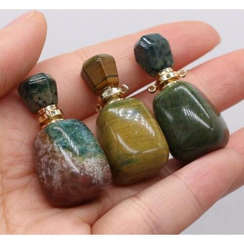 Natural Stone Gem Perfume Bottle Pendant Colorful Jade Tourmaline Make DIY Retro Necklace Sweater Chain Jewelry Pendants 17x35mm