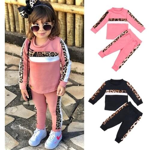 New Fashion Autumn Winter Toddler Girls Clothes Leopard Multicolor Print Long Sleeve Sweatshirt+Pants Kids Children Outfits Suit