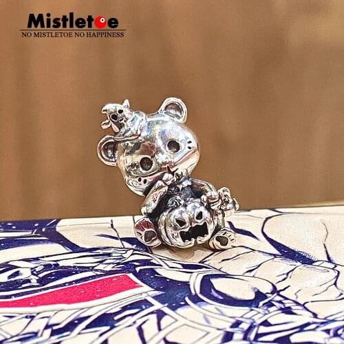 Mistletoe 925 Sterling Silver Halloween pumpkin Cat Bear Charm Bead Original Design Jewelry