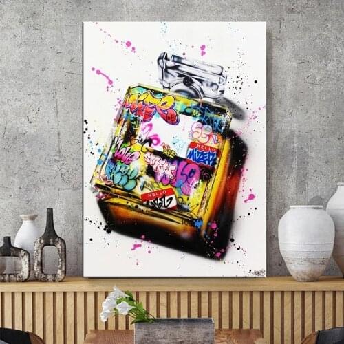 Modern Graffiti Art Perfume Bottle Fashion Canvas Painting Makeup Poster and Print Wall Art Picture for Living Room Decoration