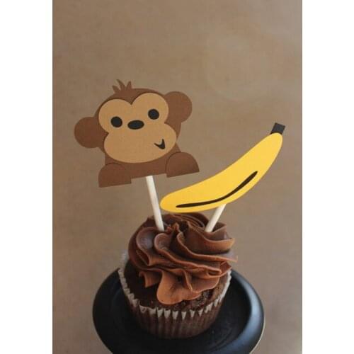 Monkey and Banana Cupcake Toppers wedding birthday baby shower Party food picks free shipping photo booth props