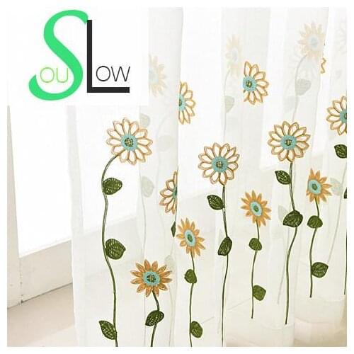 Slow Soul White Sunflower Chrysanthemum Curtains Bedroom Living Room Embroidered Floral Tulle For Kitchen French Window Cortinas