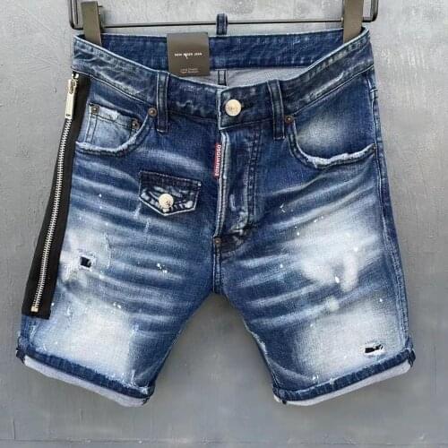 2021 Street Trend DSQ2 Hole Patch Five-Point Tide Brand Personality Mens Shorts D007