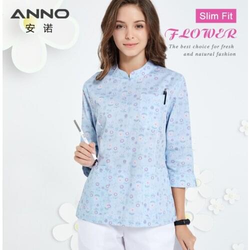 ANNO Hospital Staff Scrubs Half Sleeve Nursing Uniform for Female Dental Clinic Supplies Nurse Women Work Uniforms Shirt