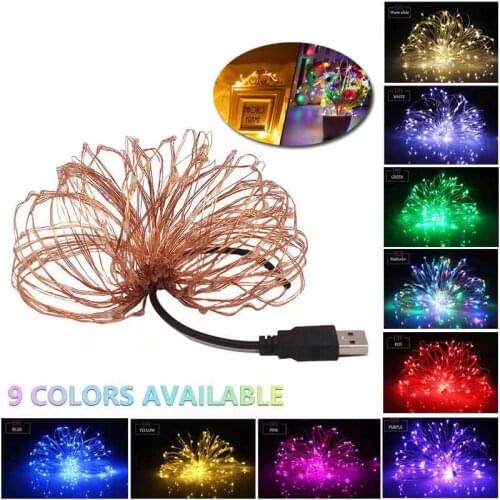 USB LED Light Garland 2M 5M 10M 100LEDS Copper Wire Flexible Lamp Book Lights Holiday Christmas Decor String Bookcase Decoration