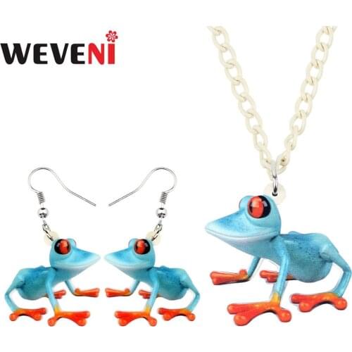 WEVENI Acrylic Cartoon Blue Frog Necklace Earrings Jewelry Sets Anime Funny Girls Teens Party Gift Charms Accessories Decoration