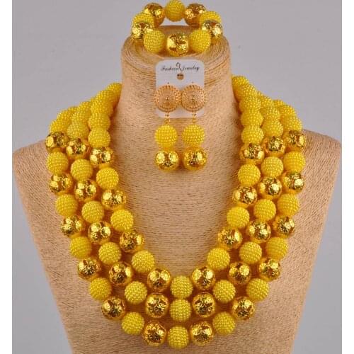Yellow african jewelry set simulated pearl necklace 24 inches long nigerian wedding beads FZZ25