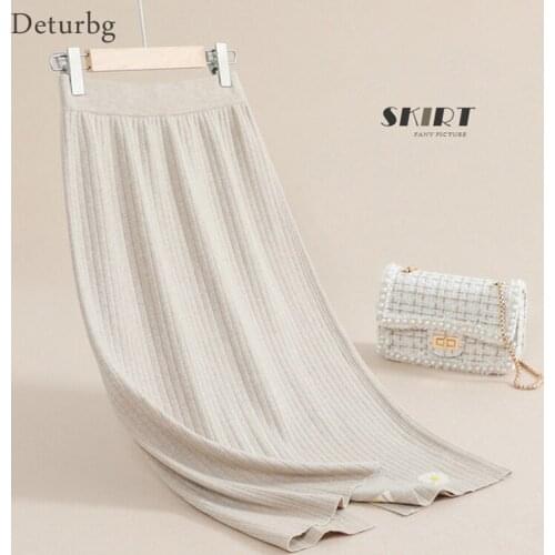 Womens Elegant Flower Embroidery Knitted Midi Skirt High Quality High Waist Back Splits Straight Skirts Autumn Winter SK569