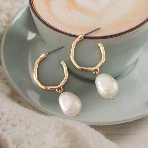 Elegant Sweet Gold Color Plating Irregular Waterdrop Pearl Charm with Circle Drop Earrings For Women Girl Casual Jewelry Gift