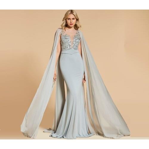 Beading Evening Dress New Gray Scoop Neck Floor Length Trumpet Gown Women Back Button Formal Plus Custom Evening Dresses