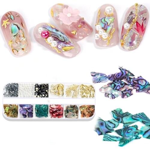 12 Grids/Set Irregular Shell Nails Abalone Fragment Slice Slider Stone Fragment Shimmer DIY Manicure Paillette Decoration