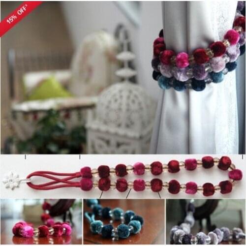 2X STUNNING BALL BEADED SILK CURTAIN DRAPES HOLDBACKS TIEBACKS TIE BACKS 80CM DIY free shipping 3 colors